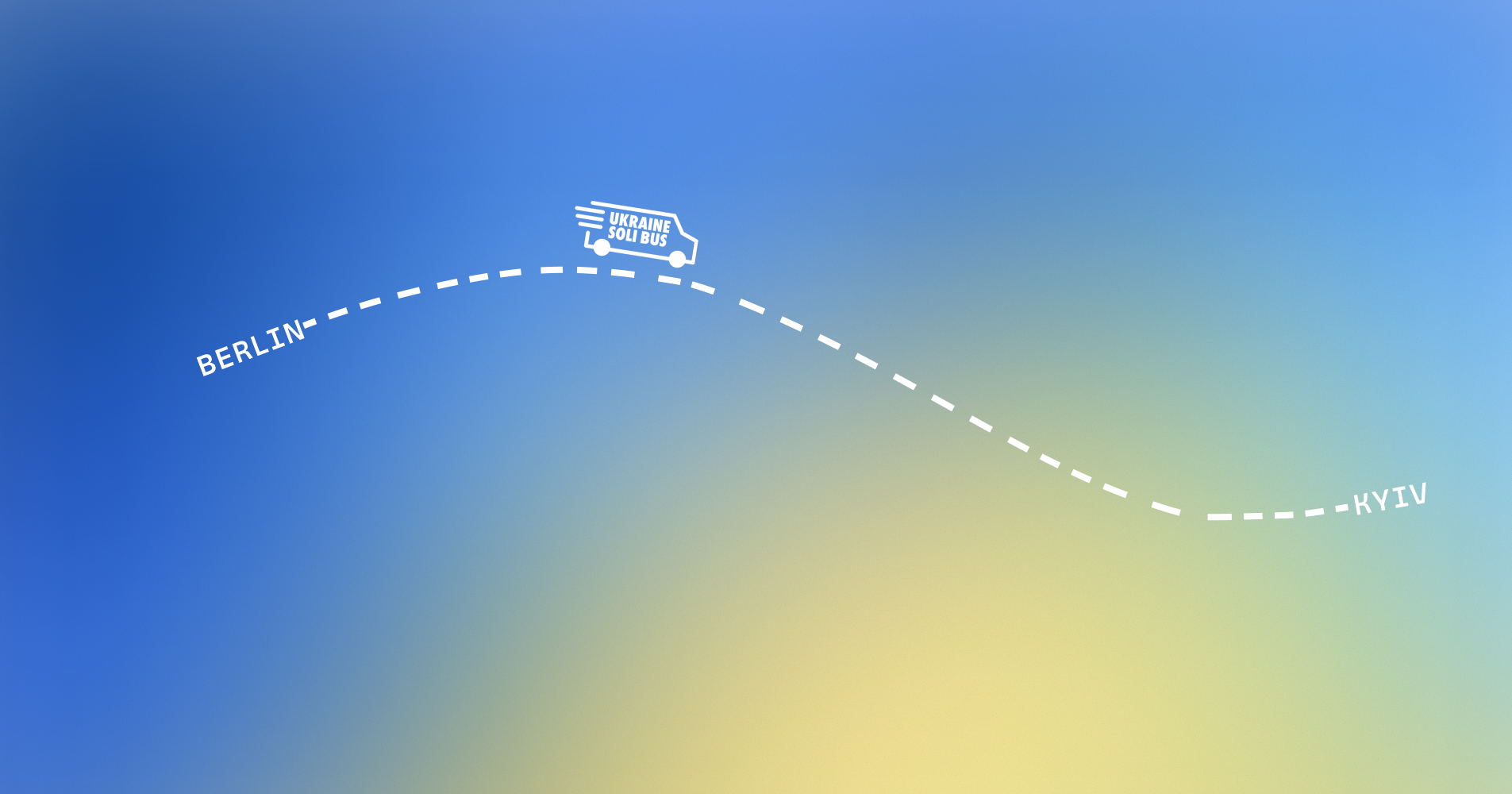 blue-yellow background, a dotted line connecting Berlin and Kyiv
